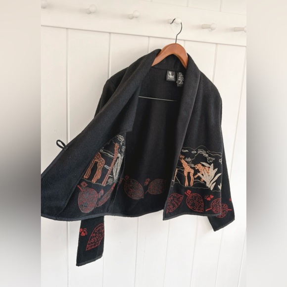 Ali Miles Embroidered Jacket Wool Animals Giraffes Artsy Art Teacher Unique - Picture 7 of 16